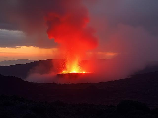 Krakatoa Media के मिशन का प्रतिनिधित्व करता हुआ ज्वालामुखी परिदृश्य